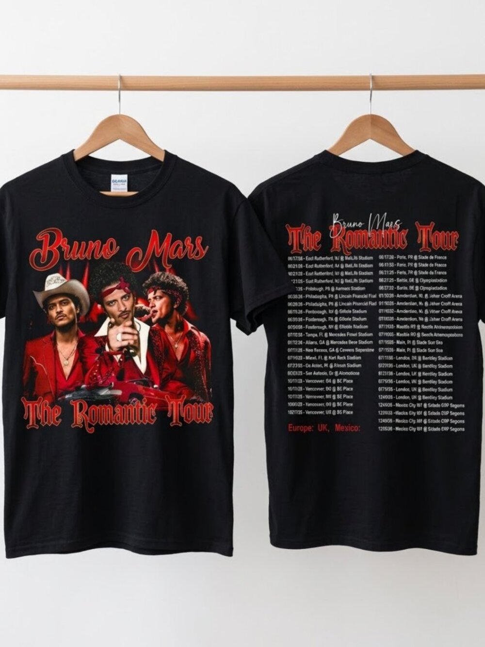 Bruno Mars The Romantic Tour 2026 Double Sided Concert Graphic T-Shirt Reprint